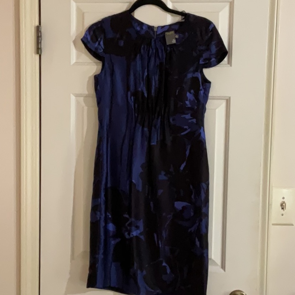 Taylor Blue Sheath Dress with Flutter Cap Sleeves